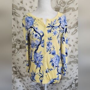Talbots floral Yellow And Blue Spring Bird sweater